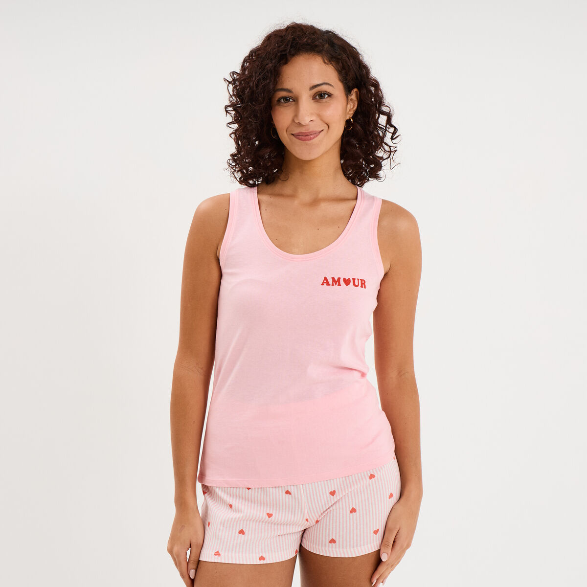 D&eacute;bardeur col rond droit coton rose femme