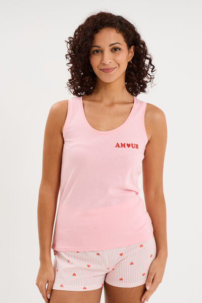 D&eacute;bardeur col rond droit coton rose femme