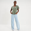 Blouse Col tunisien gaze de coton vert kaki femme