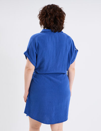 Robe manches courtes en gaze de coton bleu roi femme grande taille