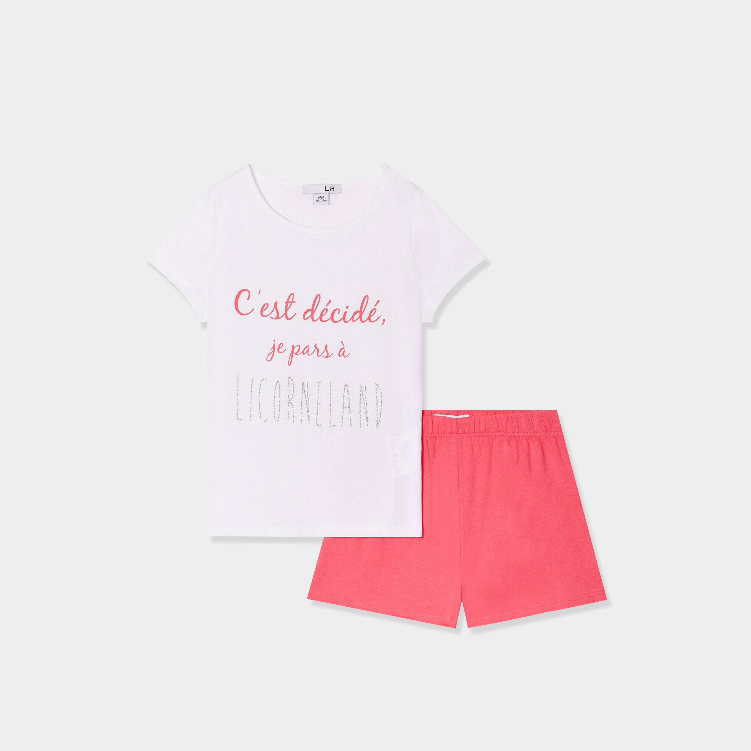 Ensemble pyjama short et t-shirt coton blanc fille LH