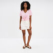 T-shirt col en V manches courtes coton creme femme