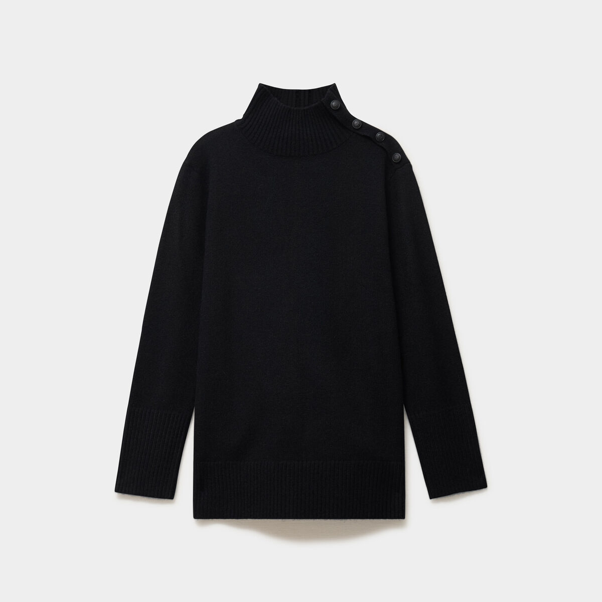 Pull col montant &agrave; boutons noir femme