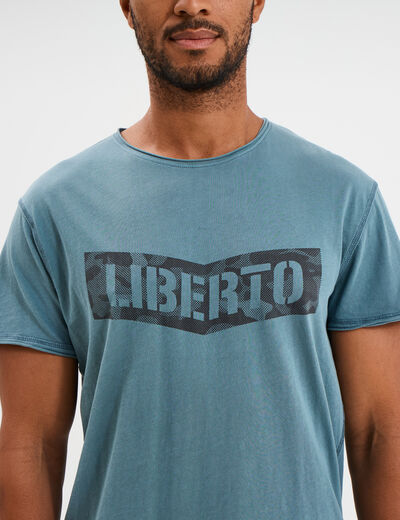 T-shirt manches courtes coton d&eacute;lav&eacute; bleu gris homme