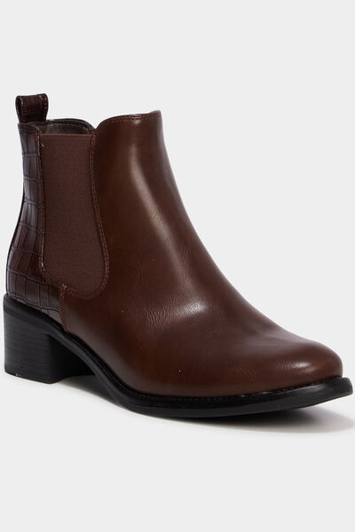 Bottines chelsea talons croco marron fonc&eacute; femme