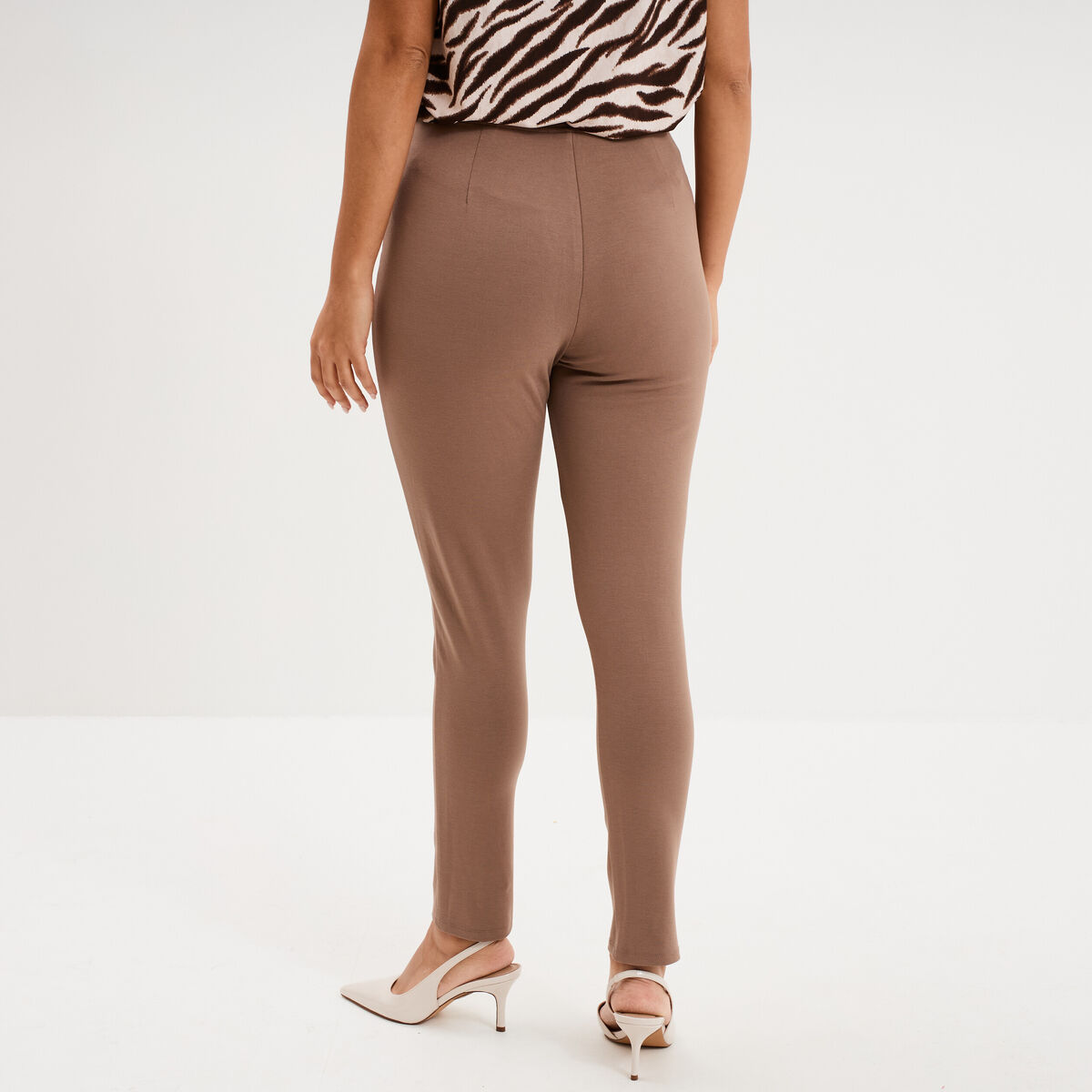 Leggings &agrave; boutons pont marron clair femme