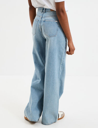 Jeans large coton denim double stone femme
