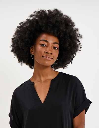 Robe courte fluide bas volants noir femme