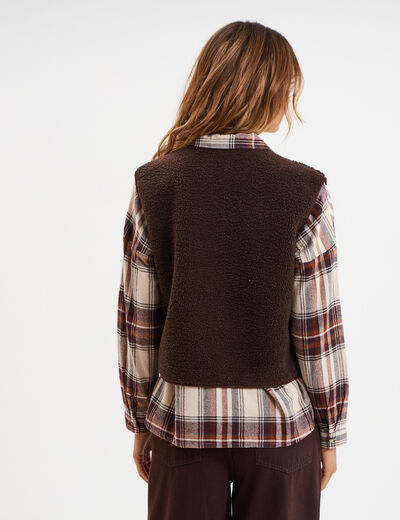 Gilet r&eacute;versible polaire sans manches marron fonc&eacute; femme