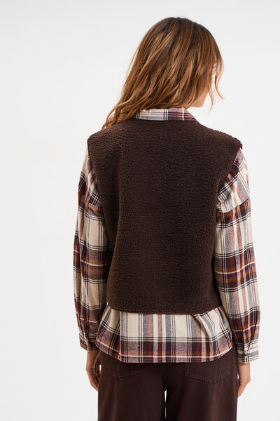 Gilet r&eacute;versible polaire sans manches marron fonc&eacute; femme