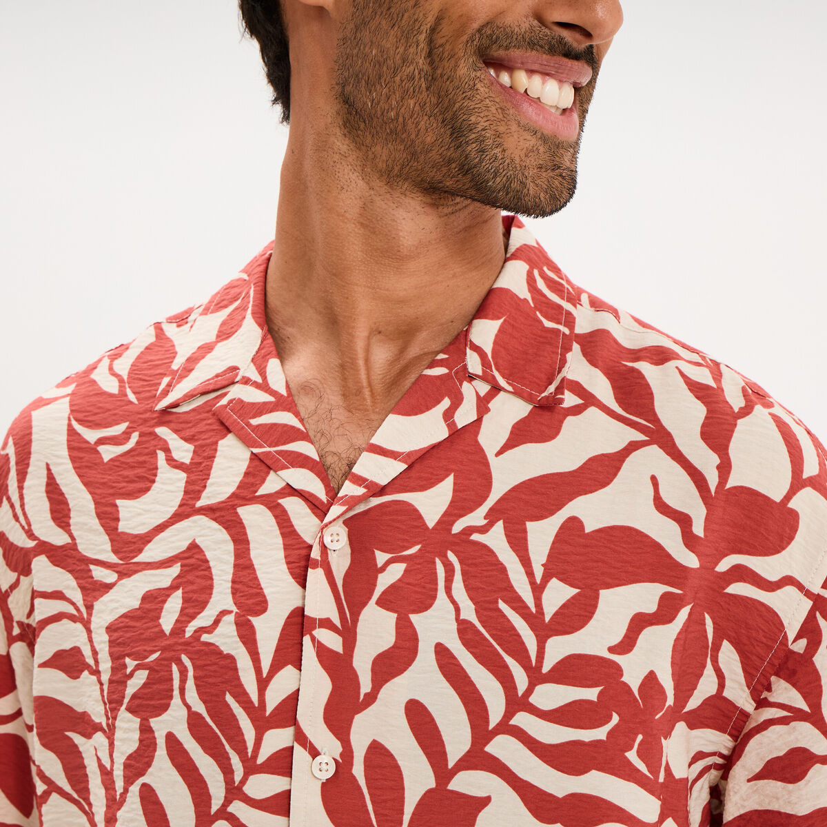 Chemise l&eacute;g&egrave;re textur&eacute;e manches courtes orange clair homme