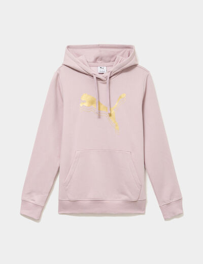 Sweat hoodie 1 poche &agrave; capuche Puma rose poudr&eacute;e femme