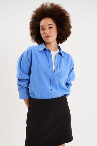 Chemise fluide manches longues oversize bleu electrique femme