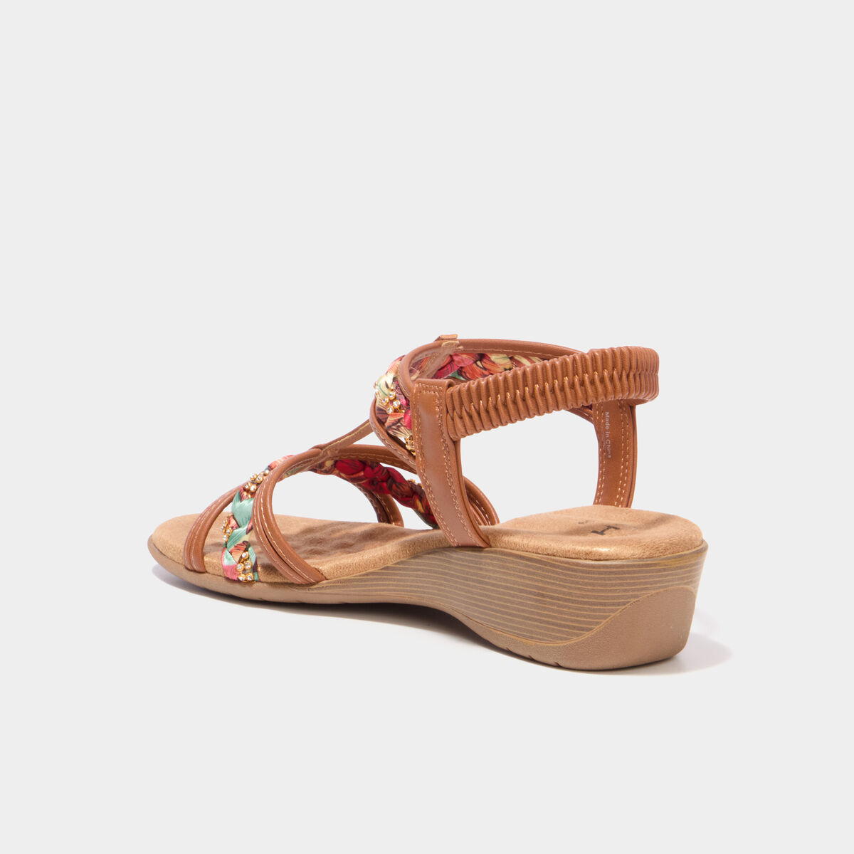 Sandales compens&eacute;es d&eacute;tails bijoux marron femme