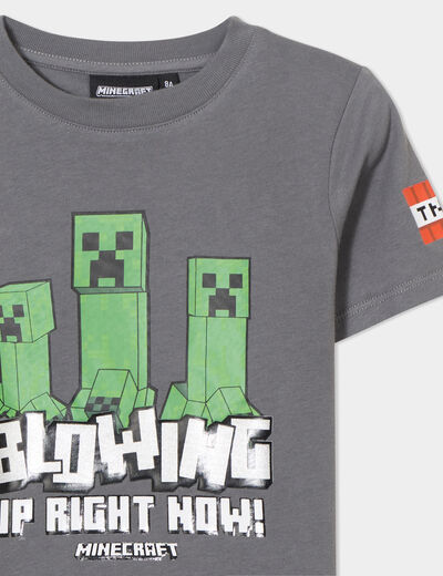 T-shirt manches courtes coton Minecraft gris foncé garçon