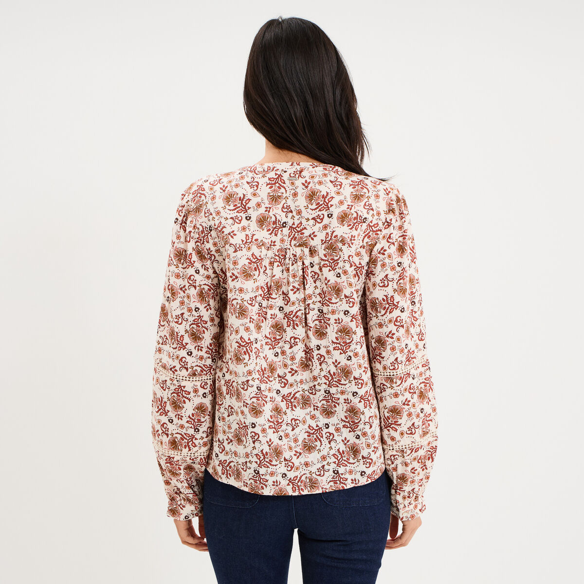 Blouse manches ballons coton ecru femme