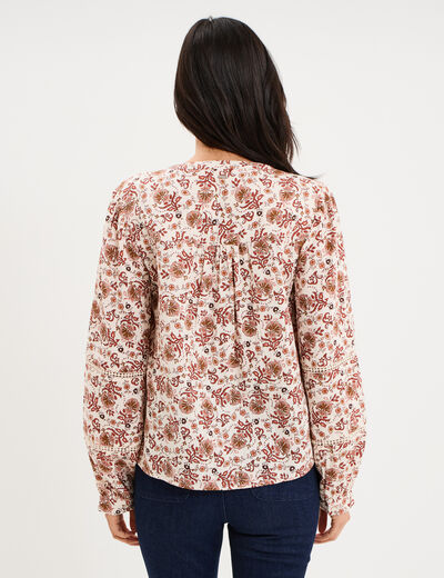 Blouse manches ballons coton ecru femme
