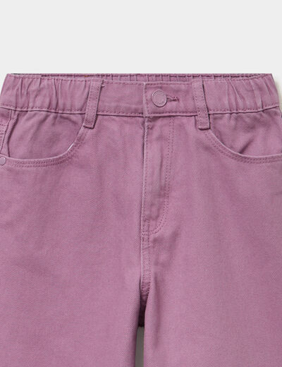 Pantalon large taille &eacute;lastiqu&eacute;e coton violet fille