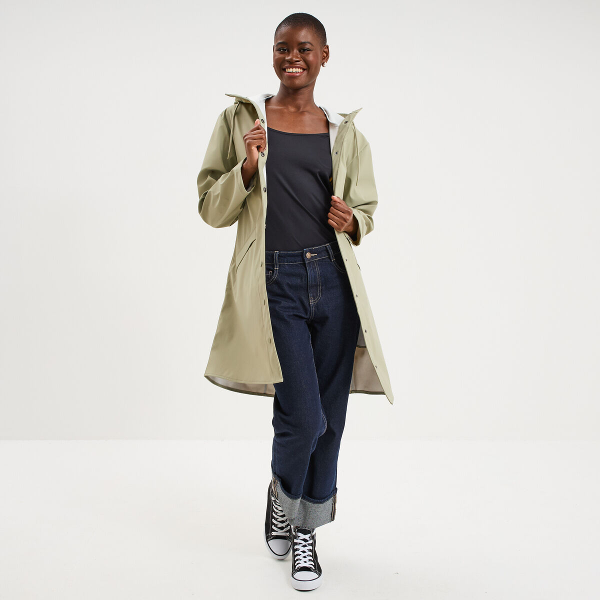 Parka imperm&eacute;able coupe-vent &agrave; capuche vert kaki femme