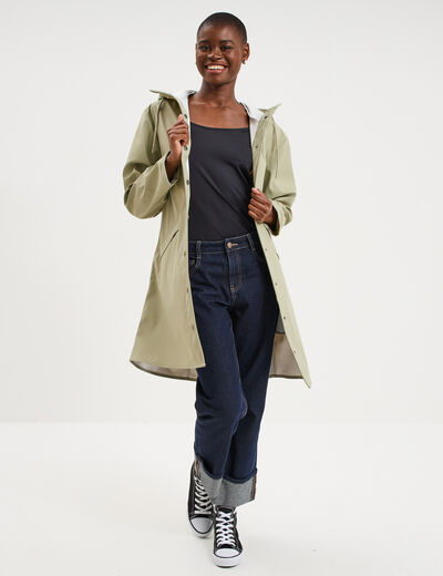 Parka imperm&eacute;able coupe-vent &agrave; capuche vert kaki femme