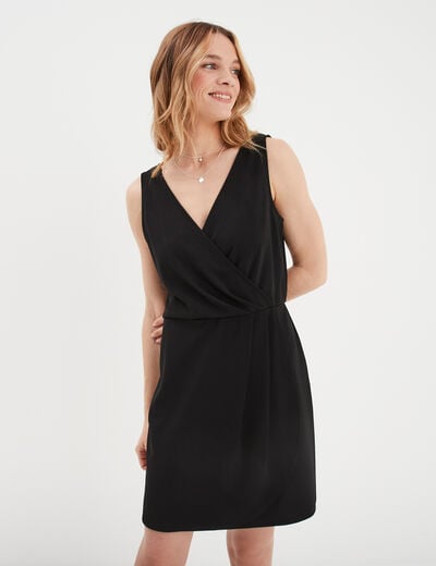 Robe portefeuille plis taille noir femme