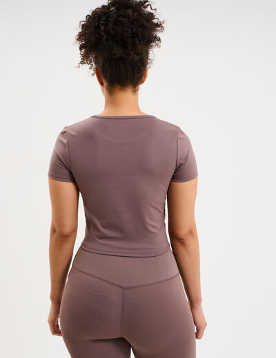 T-shirt de sport court ajust&eacute; mauve femme