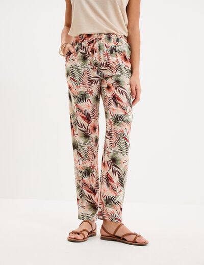 Pantalon cigarette fluide &agrave; ceinture vert kaki femme