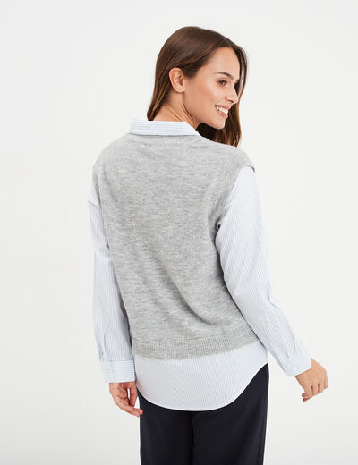 Pull effet 2-en-1 manches longues gris femme