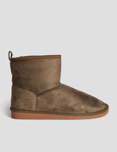 Bottines fourrées effet suédine vert kaki femme