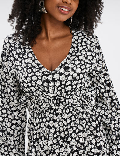 Robe midi empire fluide col en V noir femme