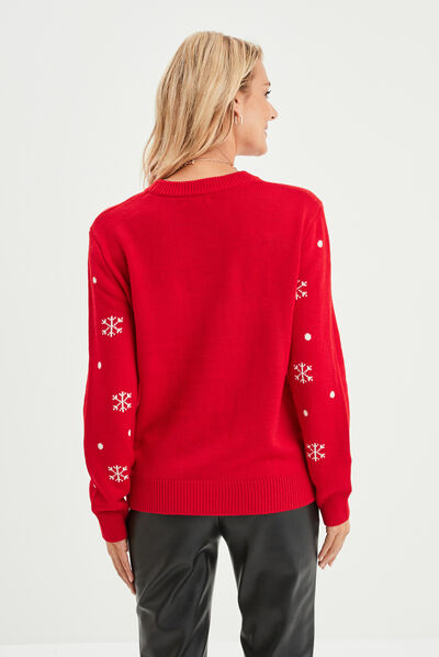 Pull de Noël avec sequins rouge femme