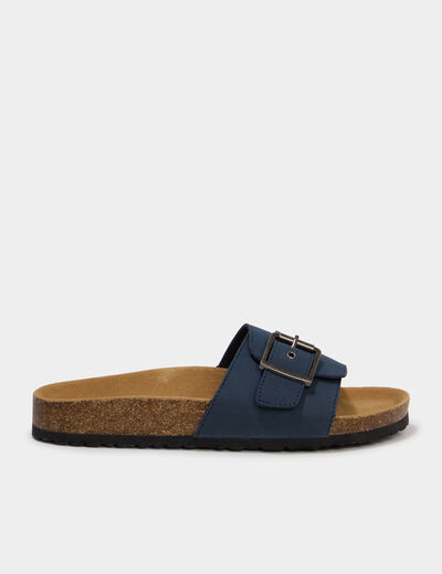 Mules su&eacute;dine avec grosse boucle bleu marine femme