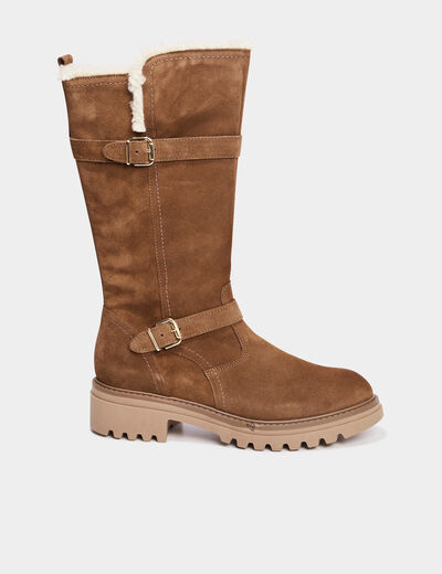 Bottes fourrées en cuir camel fille