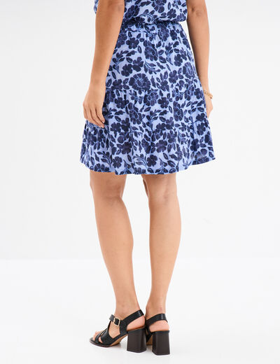 Jupe courte à volants patineuse bleu femme