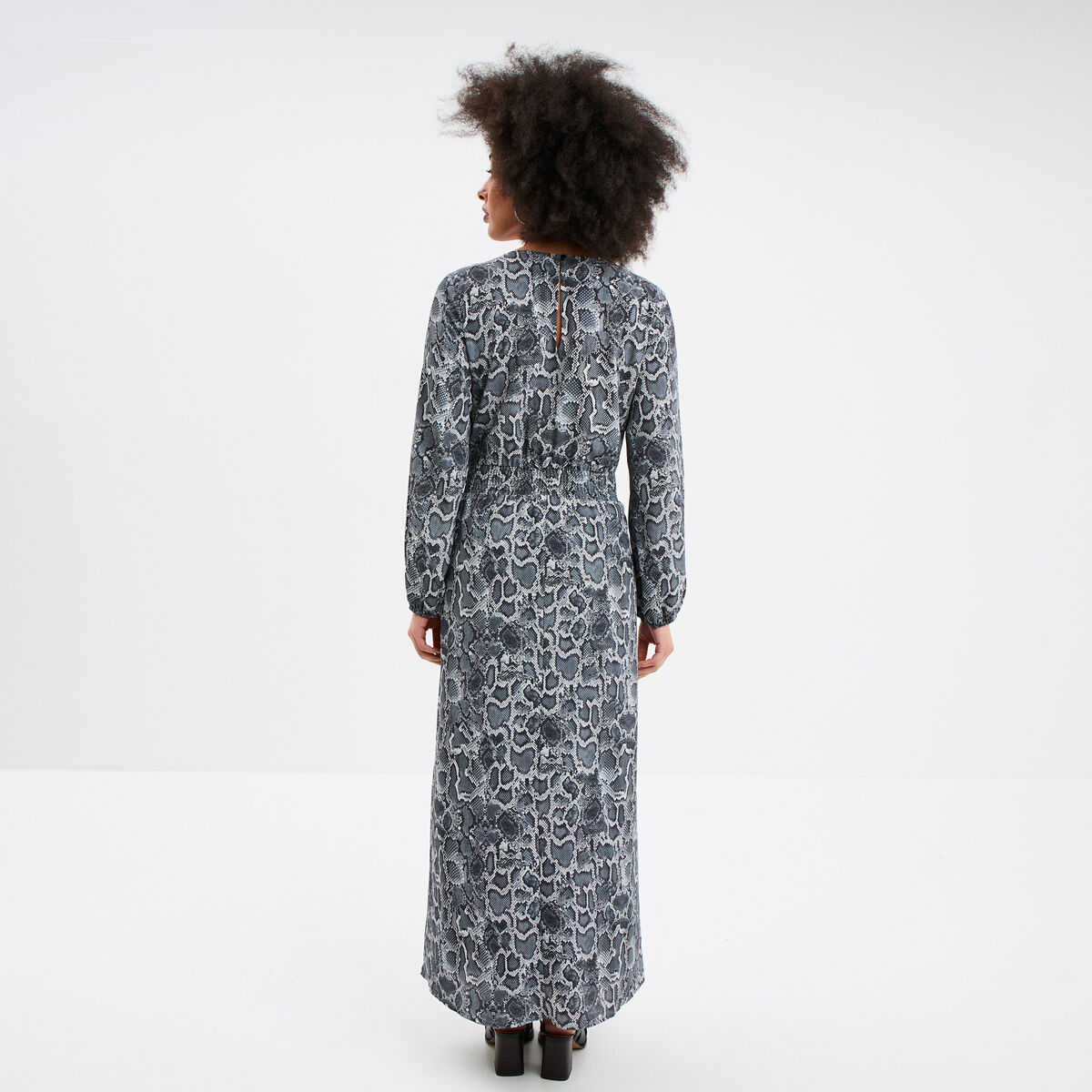 Robe longue fluide manches longues gris femme