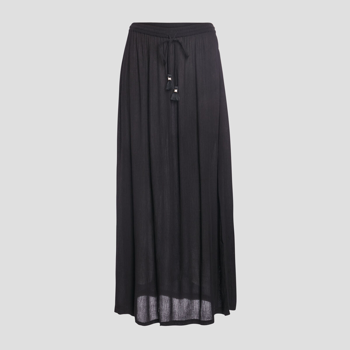 Jupe longue droite fluide noir femme