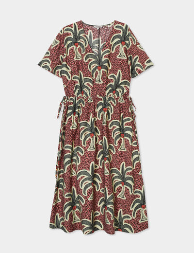 Robe midi cordons noués taille bordeaux femme