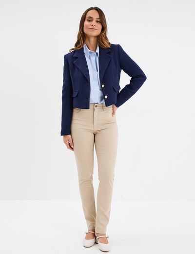 Pantalon slim en coton elasthanne beige femme