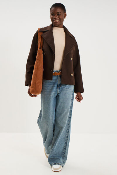 Pull ajust&eacute; c&ocirc;tel&eacute; col montant beige femme