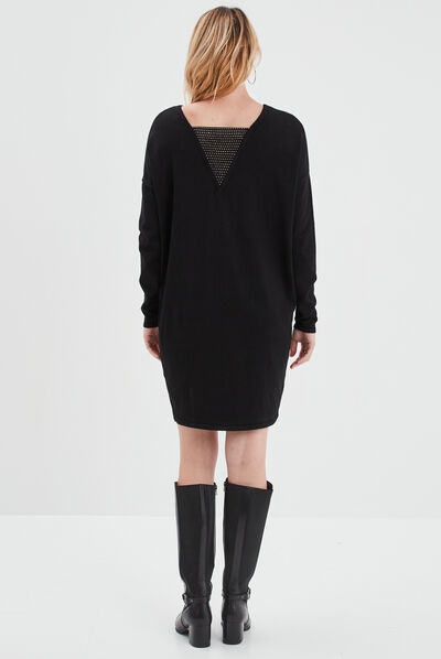 Robe pull manches chauves-souris noir femme