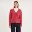 Gilet cardigan ajour&eacute; manches longues rose cerise femme