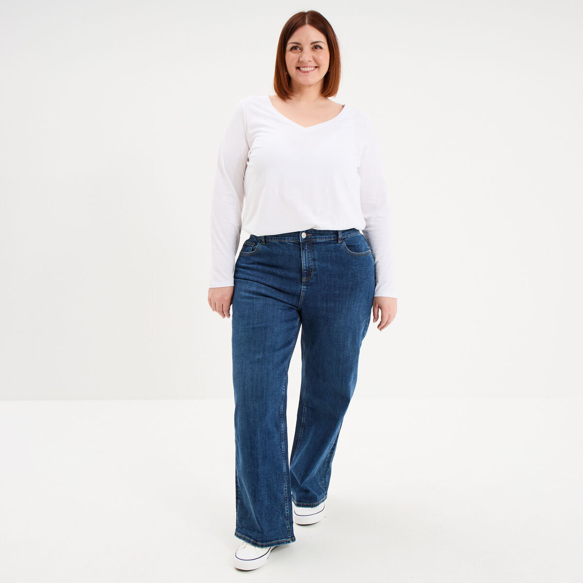 Jean taille haute wide leg cropped denim stone femme grande taille