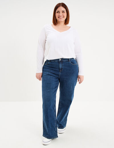 Jean taille haute wide leg cropped denim stone femme grande taille