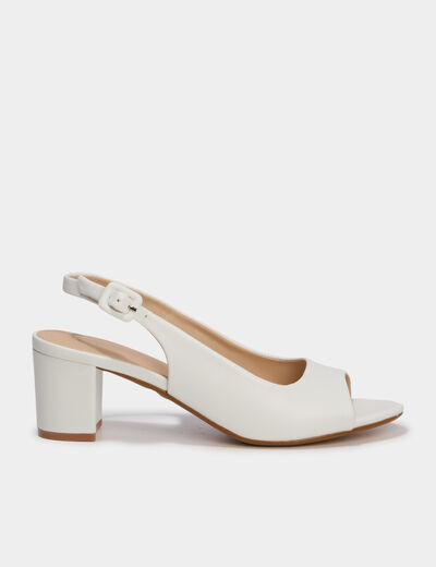 Sandales &agrave; talons 5 cm bouts ouverts blanc femme