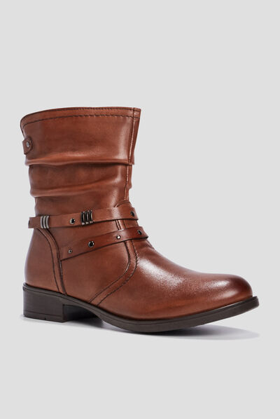 Bottes zippées plissées en cuir marron fille