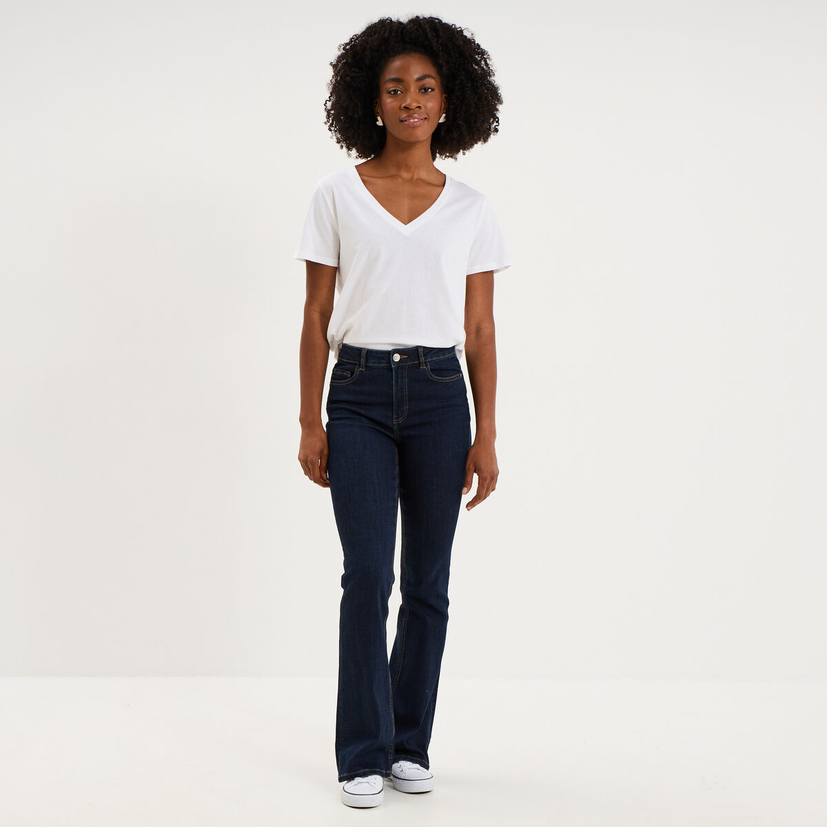 T-shirt manches courtes col en V coton blanc femme