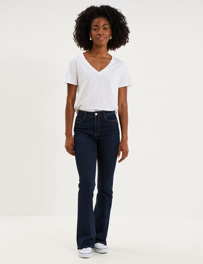 T-shirt manches courtes col en V coton blanc femme