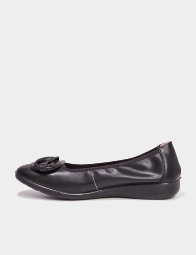 Ballerines pied large en cuir Walking noir femme