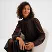 Blouse manches longues &agrave; col montant marron fonc&eacute; femme