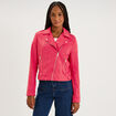 Veste biker en su&eacute;dine ajust&eacute;e rose cerise femme